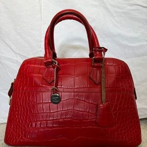 Dooney & Bourke MBZ2C Croco Zip Zip Satchel Red Handbag Leather NWT Italian